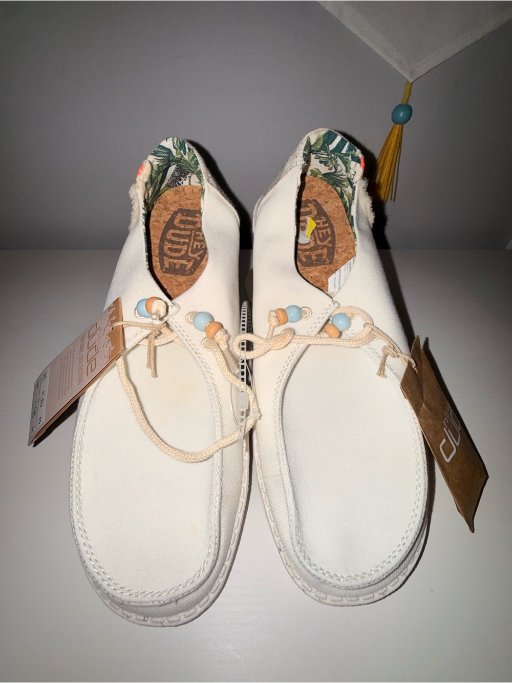 ✨NEW✨ HEY DUDE Canvas Shoes in Off-White with Pastel Beads - PLEASE READ